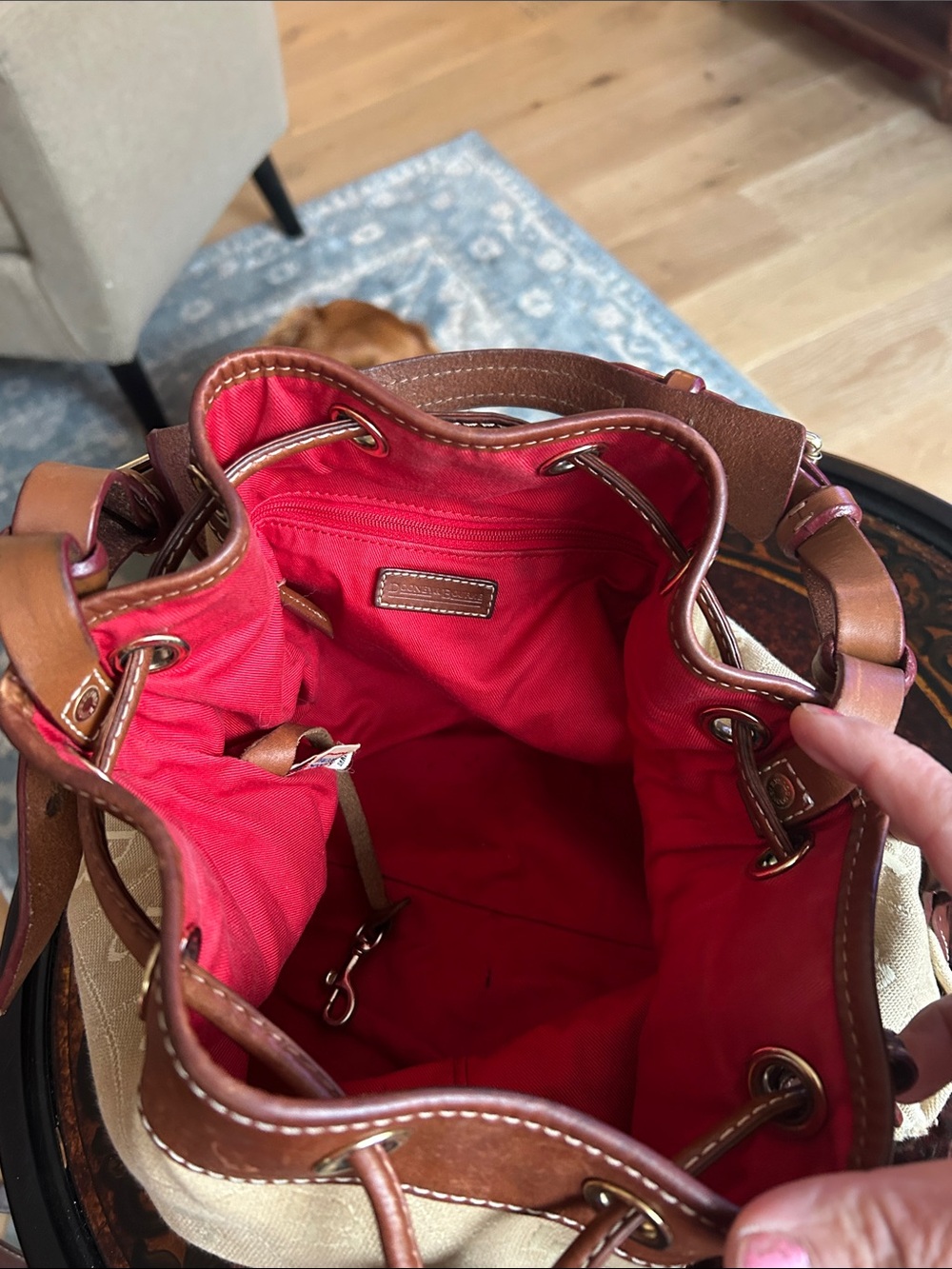 Dooney & Bourke Tan and Brown Logo Drawstring Shoulder Bag - Picture 9 of 9